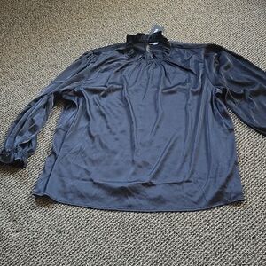 Fashion Nova Elegant Satin Black Long Sleeve High Neck Blouse Plus NWT